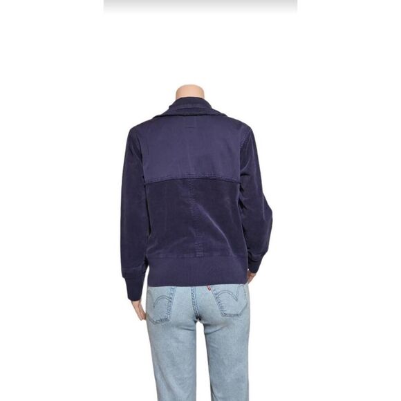 long sleeve mandarin collar Zip-up with button-down midnight corduroy Jacket si - Picture 3 of 6